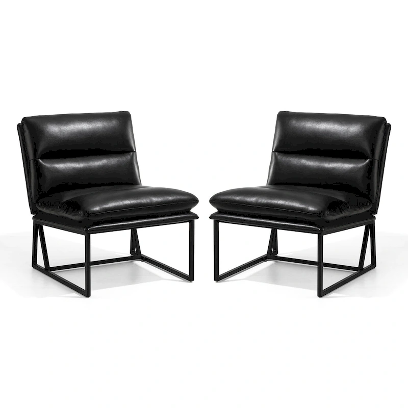 Glitzhome Set of 2 30.25H Modern Ergonomic PU Accent Armless Chair