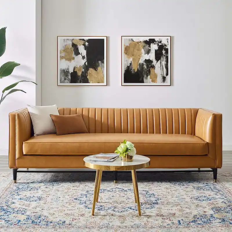 Channel Tufted Vegan Leather Sofa