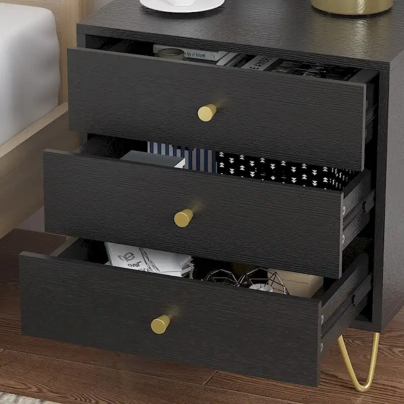 21.6 Tall 3 - Drawer Nightstand White/Grey/Black(1 Piece)