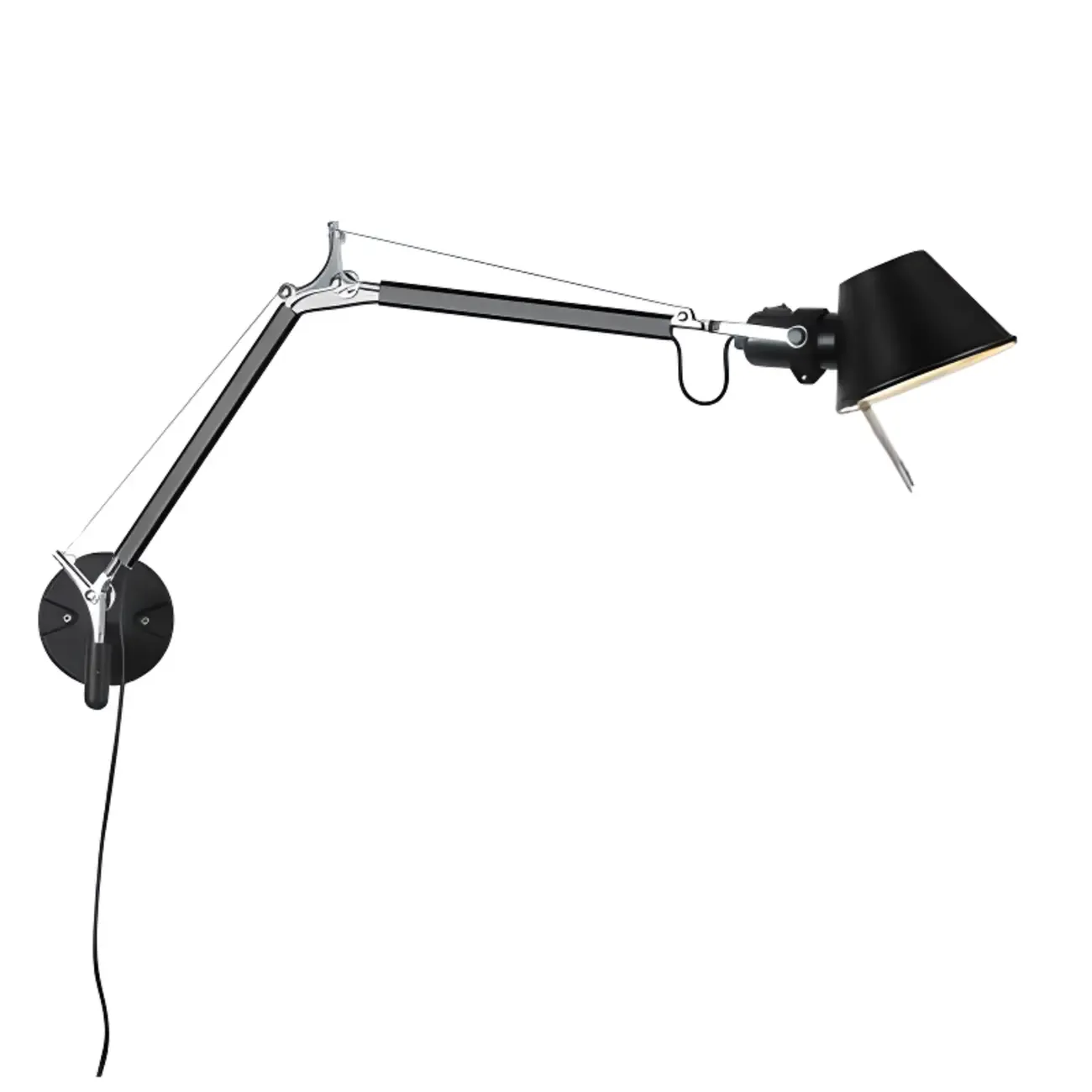 Industrial Metal Silver and Black Swing Arm Wall Light with Shade