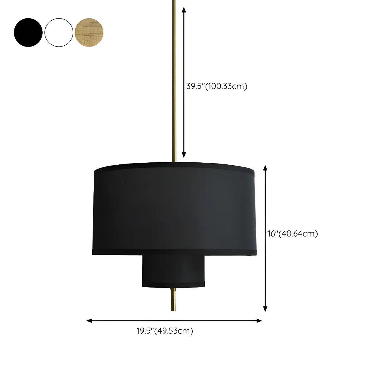 Modern Double Layer Fabric Drum Cylinder Chandelier Adjustable