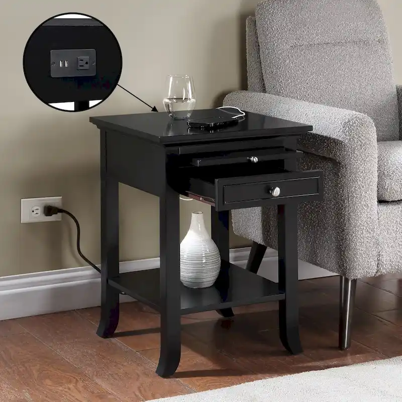 1 Drawer End Table with Charging Station and Pull-Out Shelf