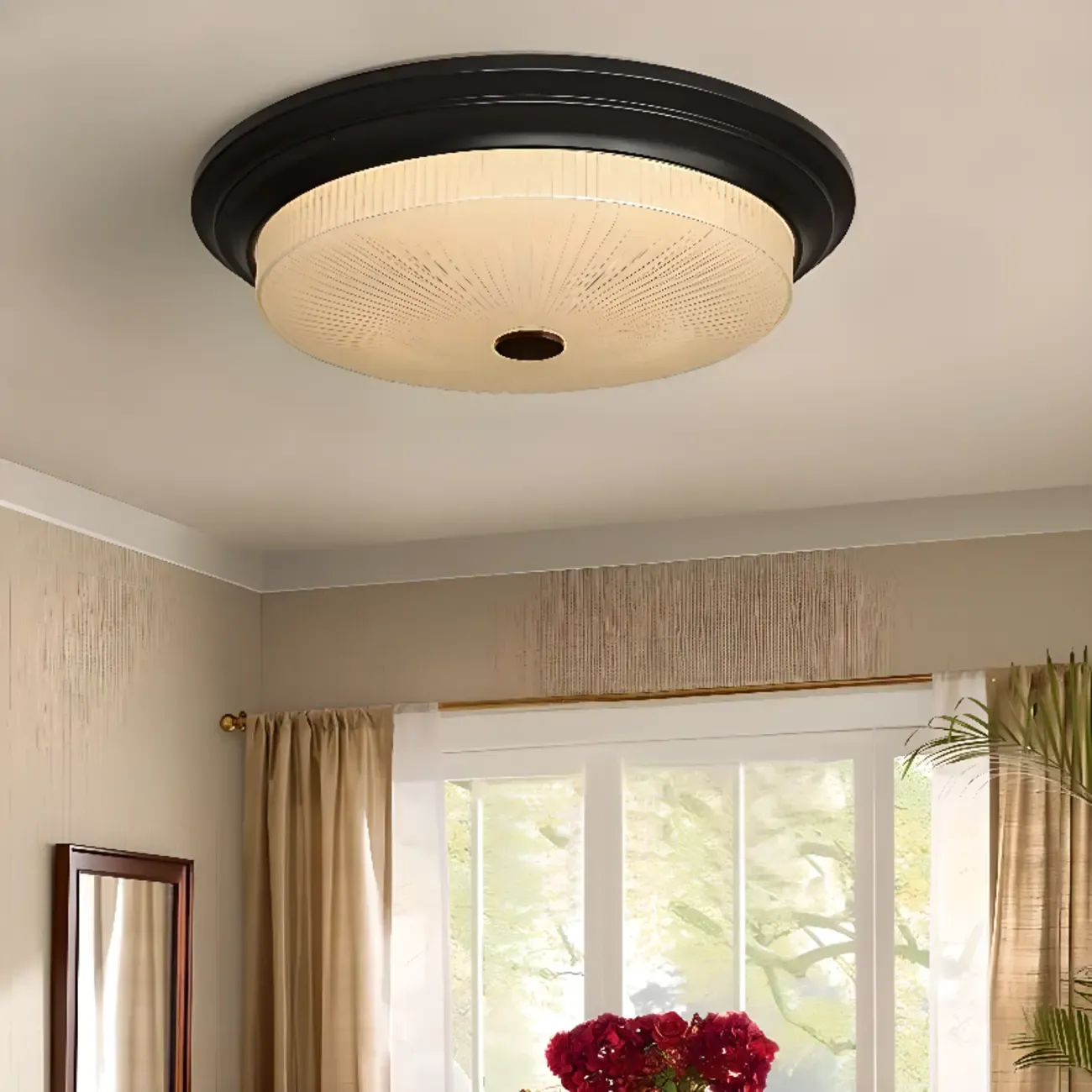 Classic Brown Metal Round Glass LED Flush Mount Ceiling Light