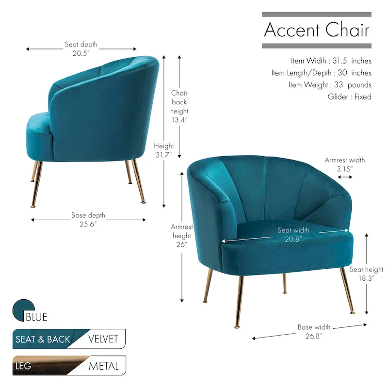 Tufted Velvet Accent Chair with Chrome Legs