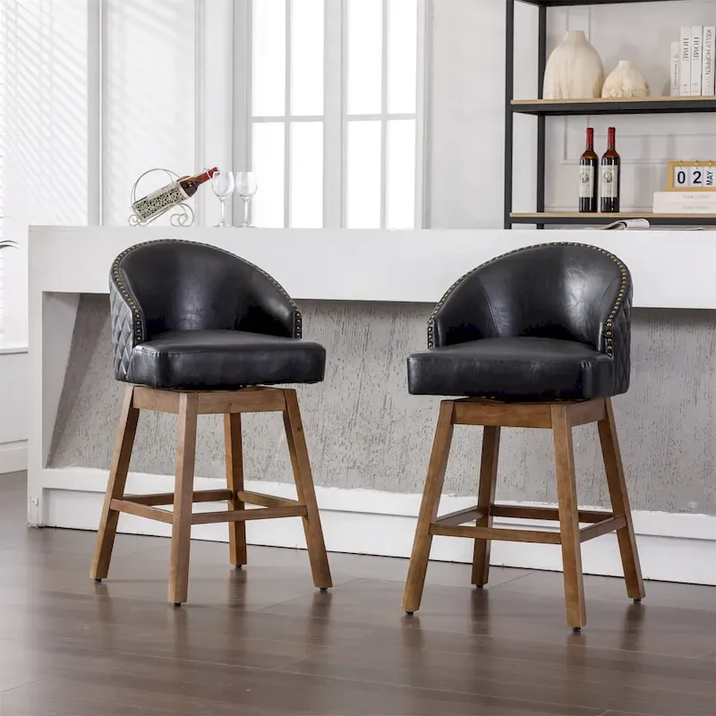 360 Degree Swivel Counter Height Bar Stools with Footrest Set of 2