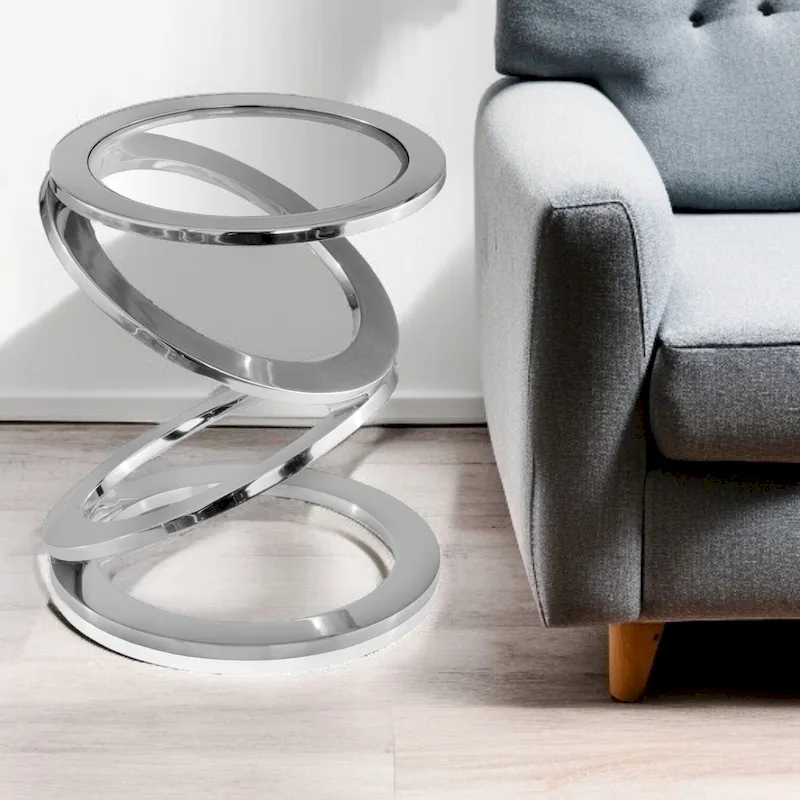 HomeRoots 17 Silver And Clear Glass and Aluminum Round Abstract End Table