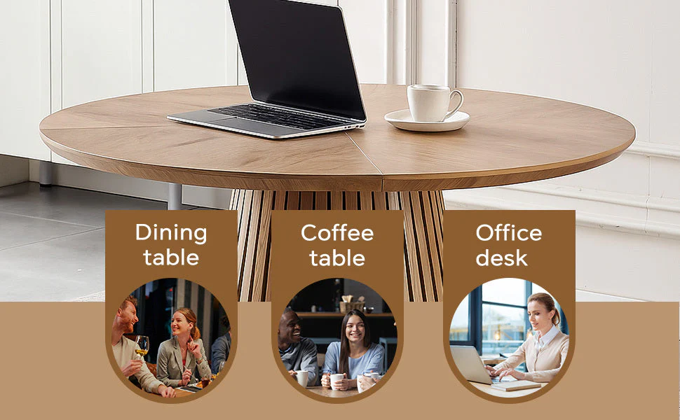 Modern Round Reeded Wooden Dining Table