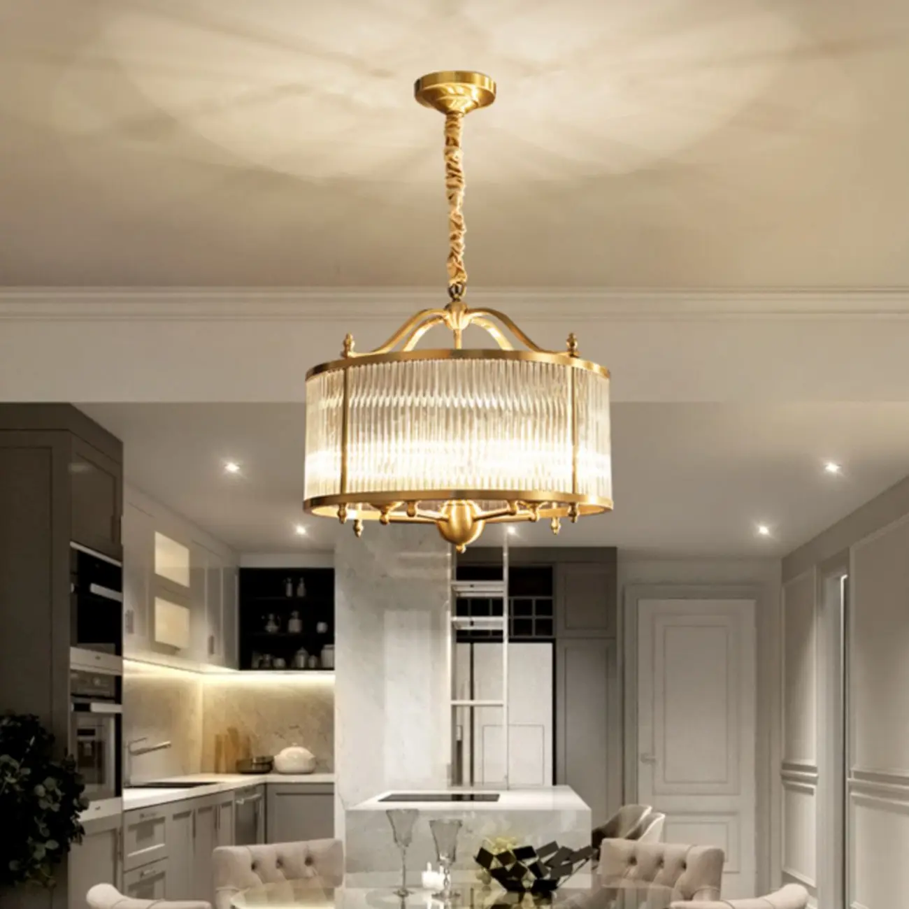 Modern 3-Light Crystal Round Chandelier with Flexible Height