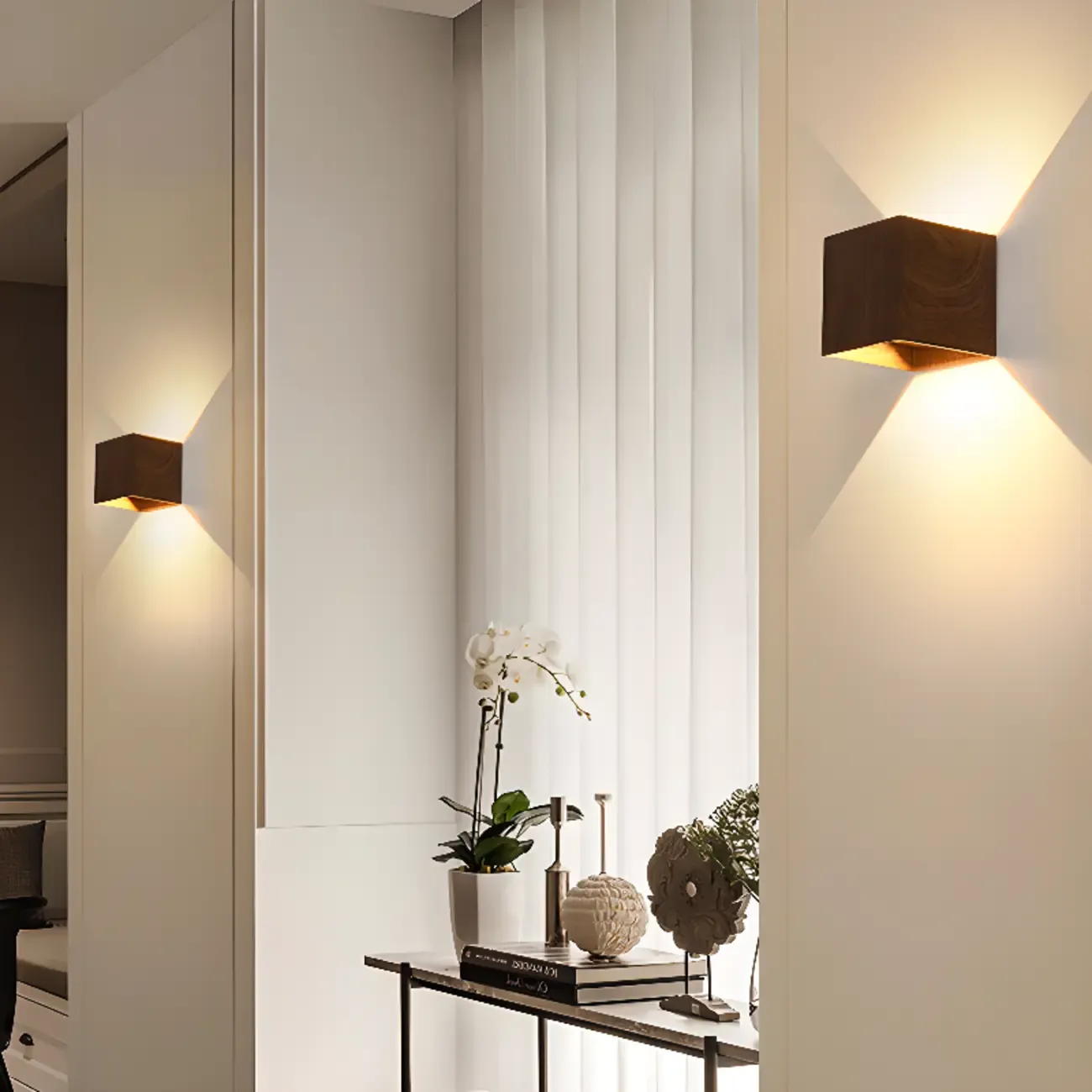 Walnut Geometric 2-Light LED Wall Sconce with Up & Down