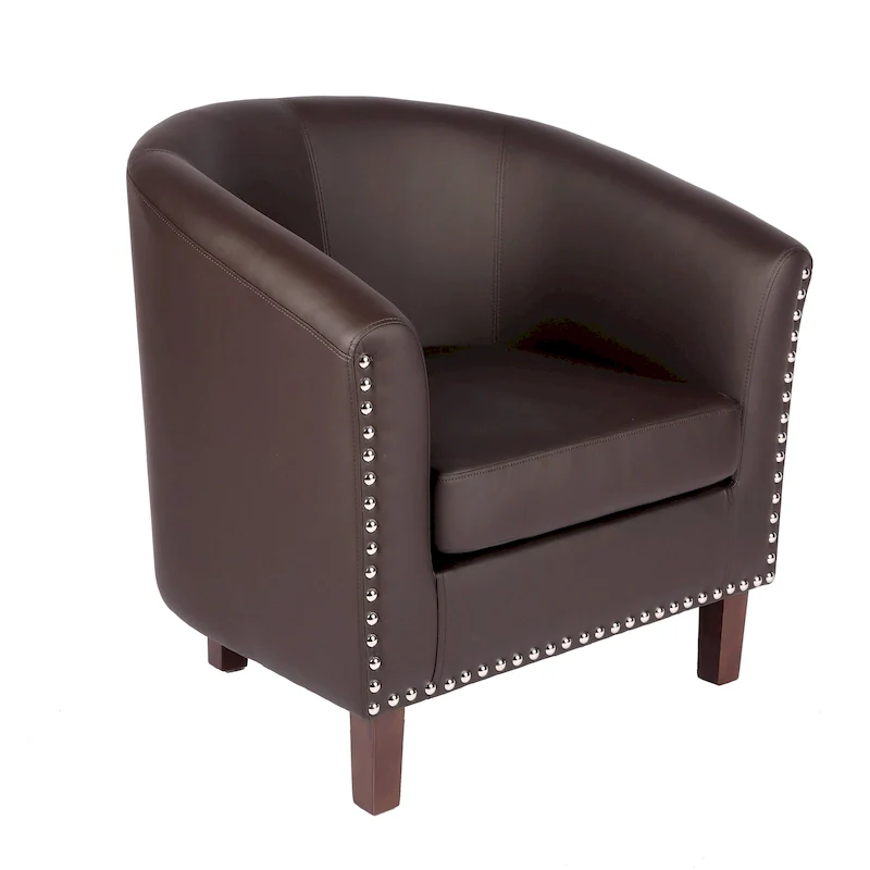 PU Leather Barrel Accent Chair - Brown Single Seat