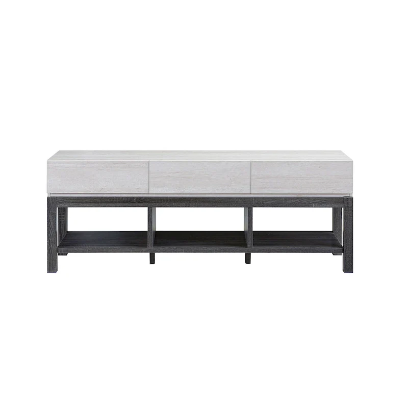 Modern Two-Tone TV Stand with Drawers and Open Shelves