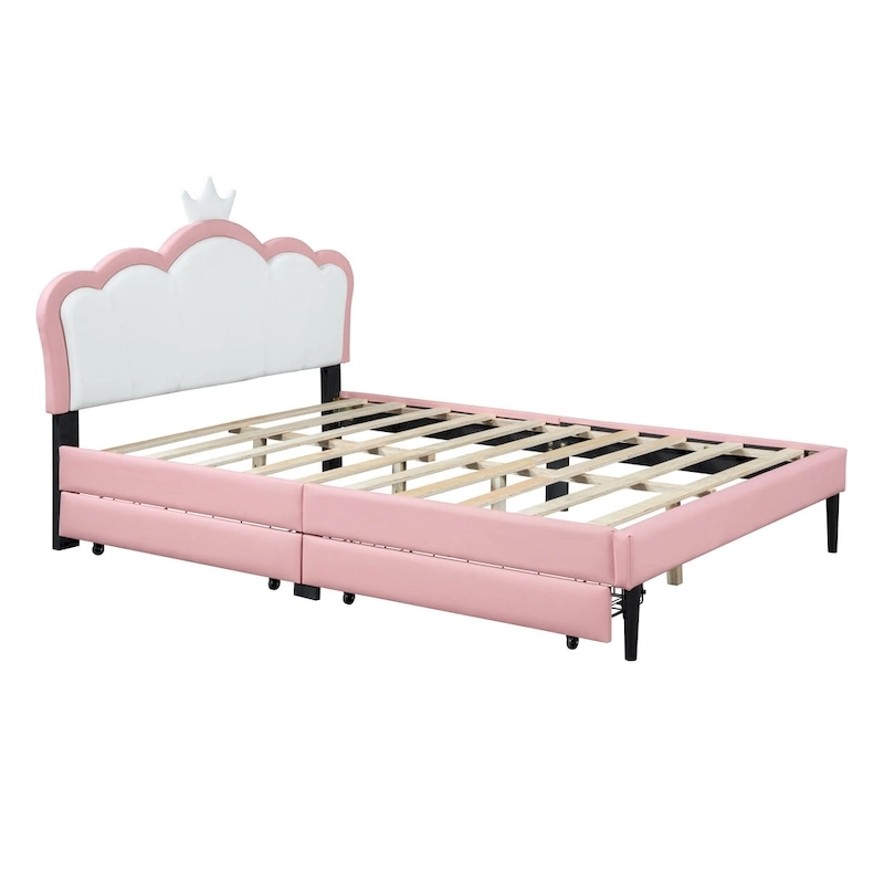 Upholstered Princess Bed with Crown Headboard & Drawers