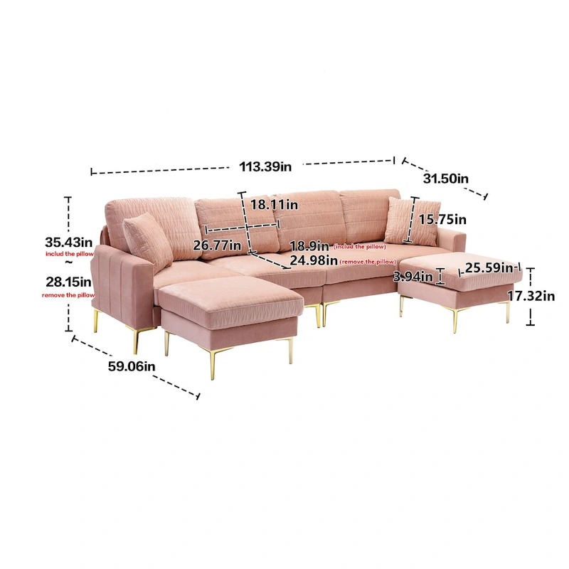 Velvet U-shaped modular detachable sectional sofa