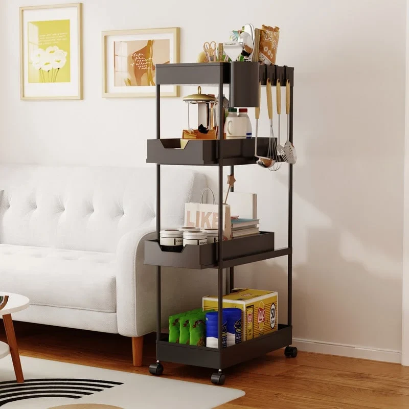 4-Tier Slim Rolling Pull-Out Storage Utility Cart with Wheels