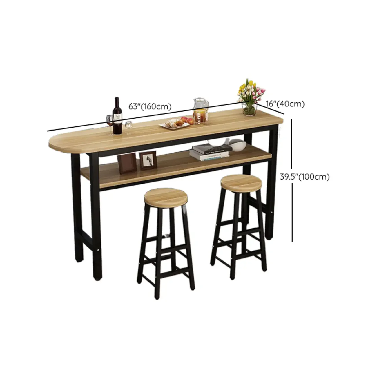 Irregular Natural Wooden Metal Fixed Top Bar Tables