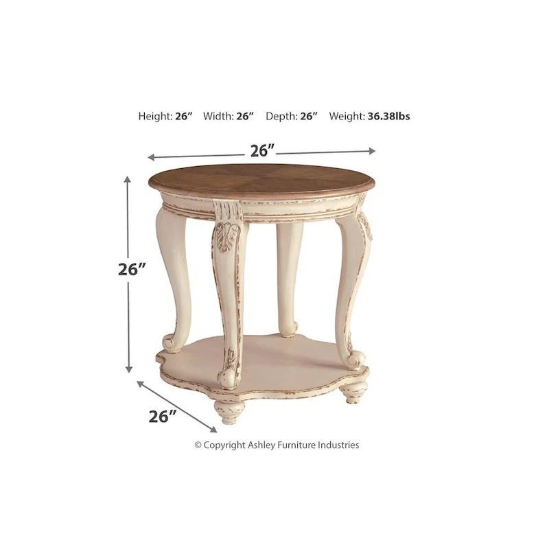 Realyn End Table - White/Brown - 26 W x 26 D x 25.88 H