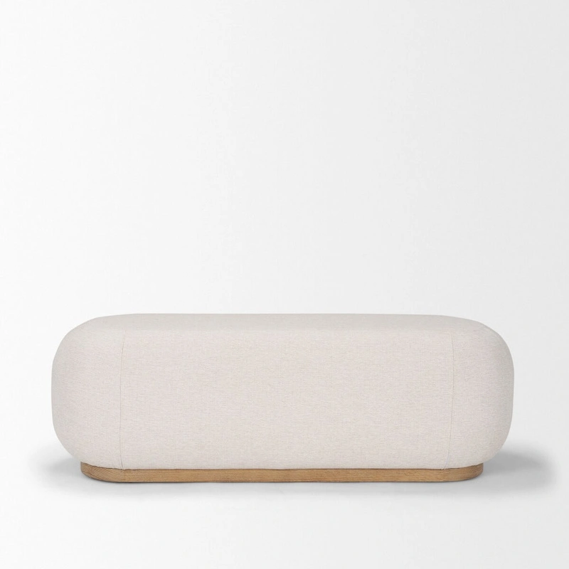 Siren Cream Fabric w/ Light Brown Wood Oblong Bench