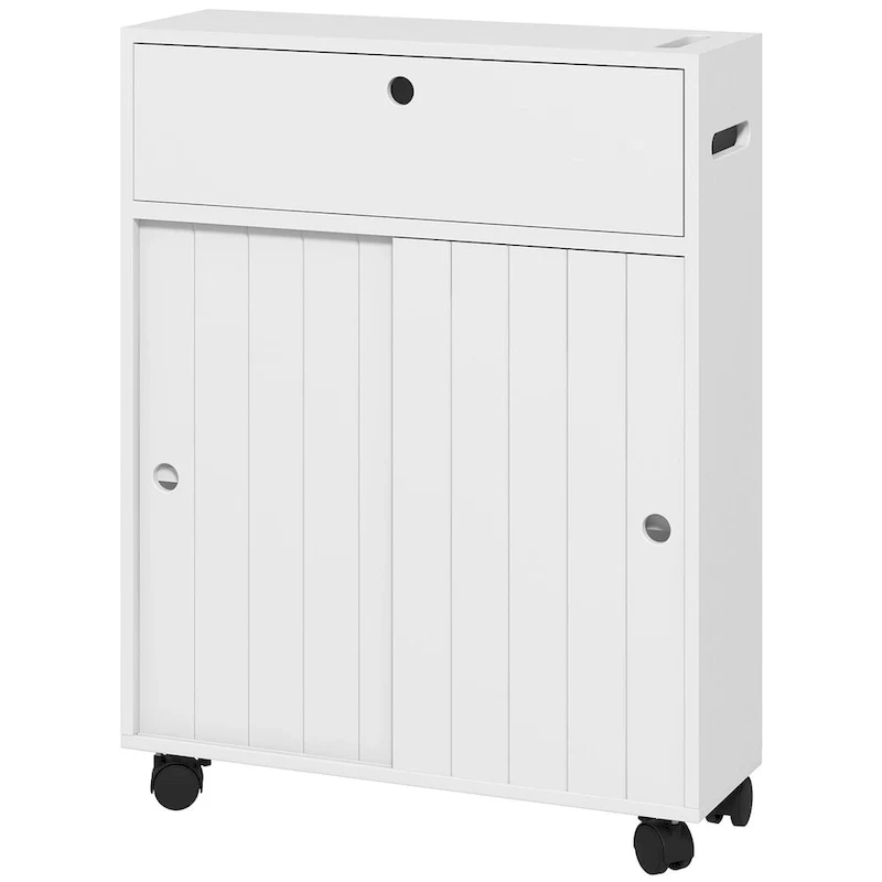 Newport Furnishings Slim Toilet Paper Cabinet with Rolling Wheels & Storage