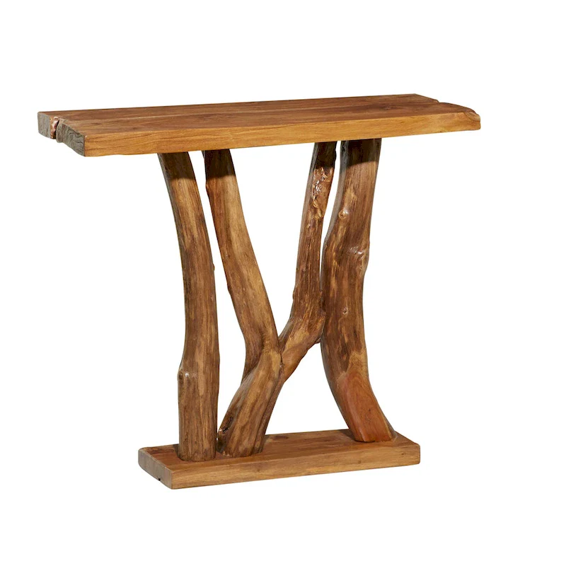 Teak Wood Small Live Edge Tree Trunk Console Table - Brown - Roche River Decor - 14W x 35L x 32H