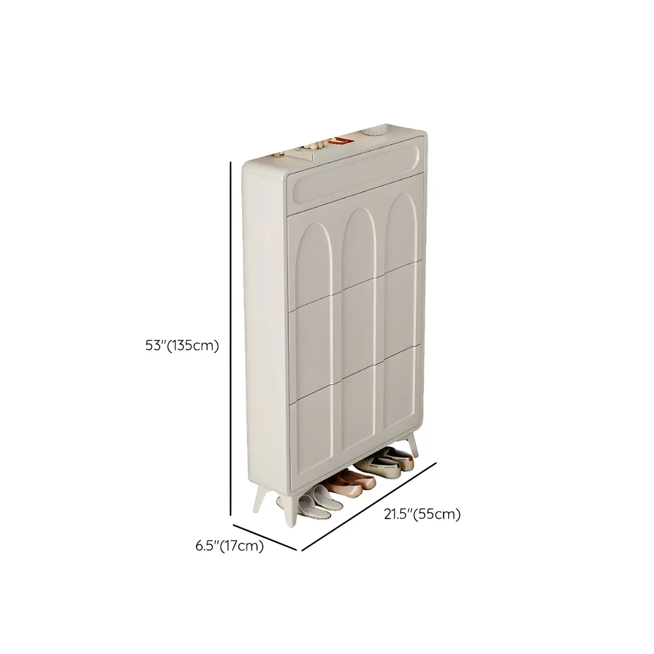 Vertical Slim White Wooden Drop Front Shoe Cabinet