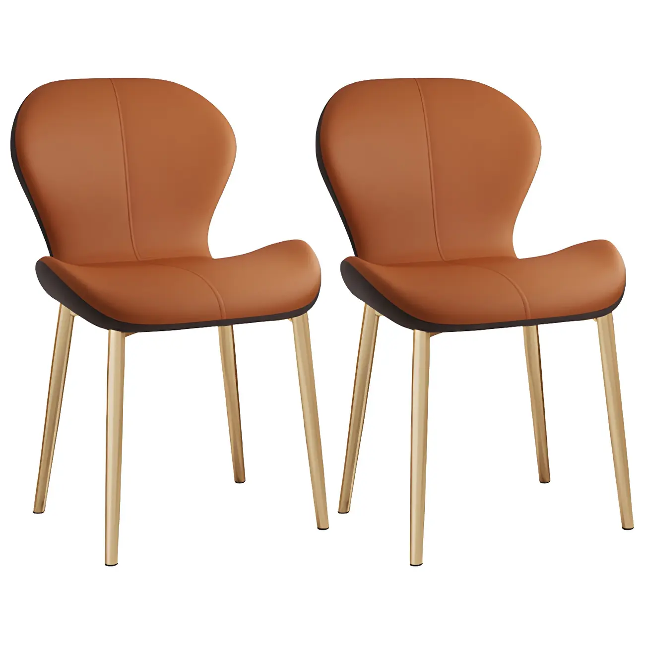 Art Deco Curved Back Leather Dining Chair Solid Back