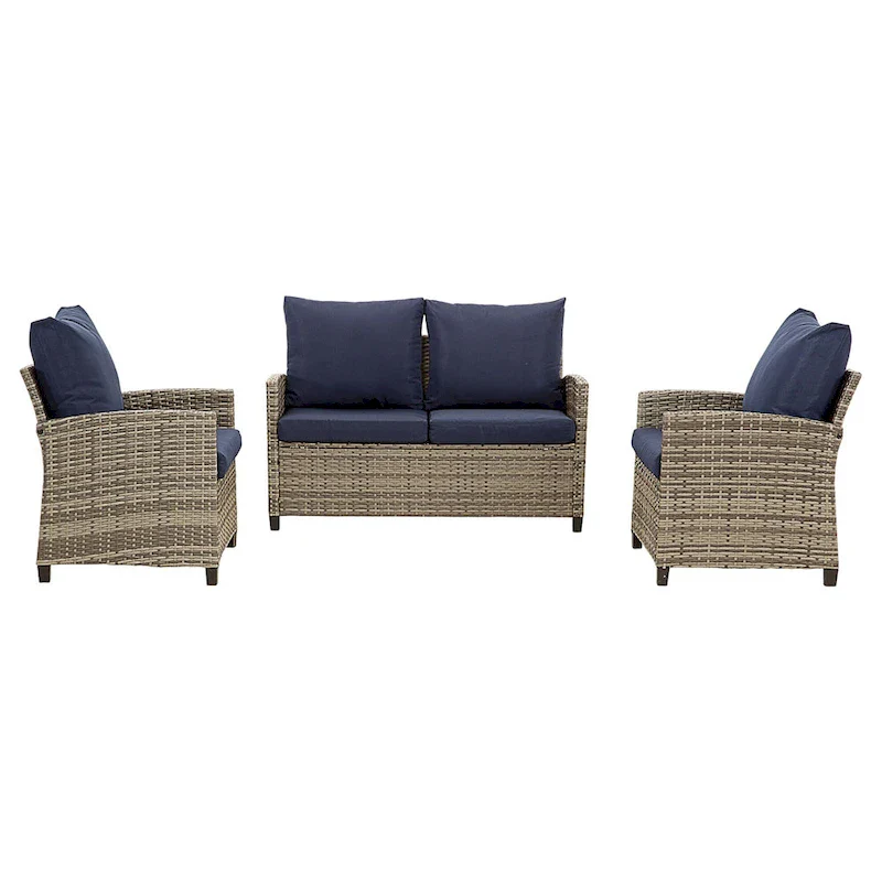 4-Piece Outdoor Wicker Patio Seating Sofa, 1 Love-seat and 2 Single Sofa