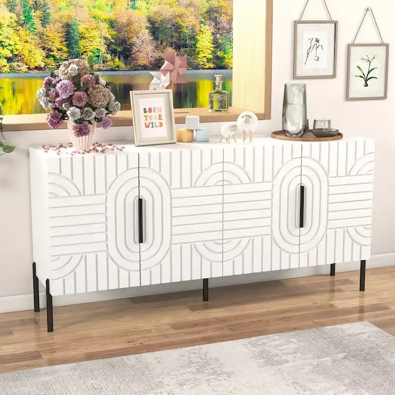 Chic Elegance 63 White European-Style Accent Buffet Sideboard Cabinet - 63 in Width