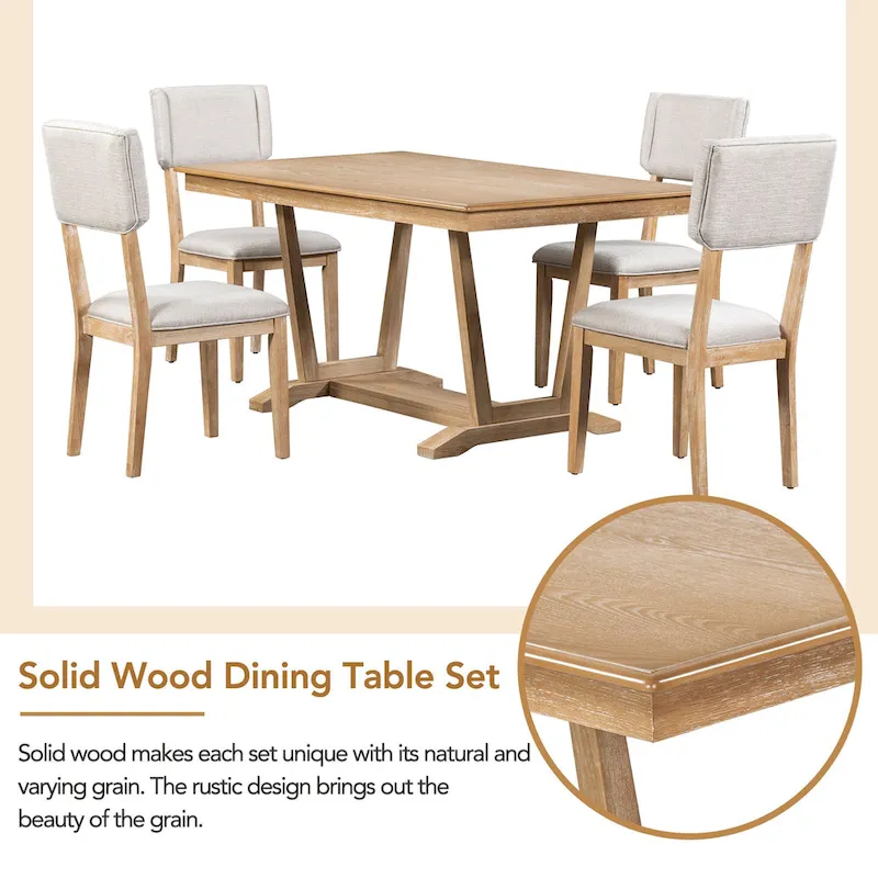 5-Piece Wooden Dining Table Set with 59 Rectangular Table & 4 Chairs