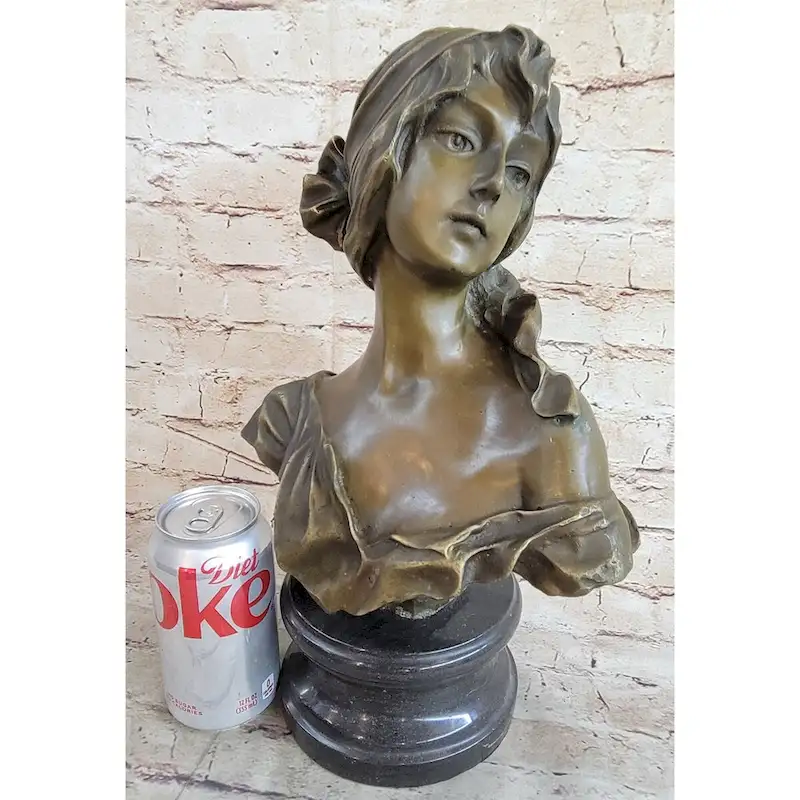 Milo MaidenS Gaze  Elegant Bronze Female Bust Sculpture On Marble Base