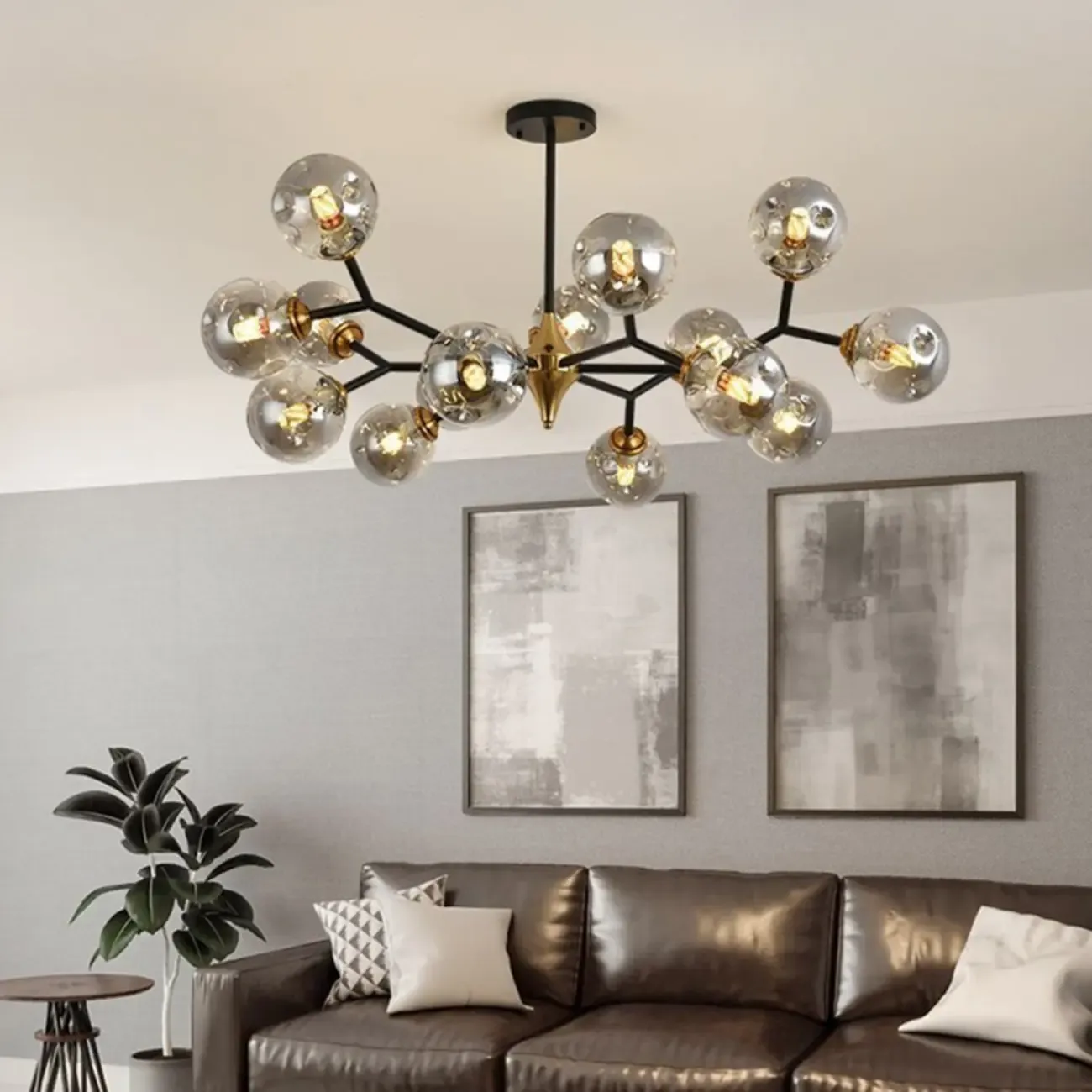 Modern Black Gold Glass Sputnik Chandelier