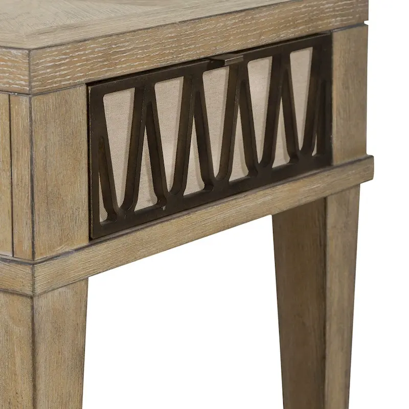 Chairside Table with Drawer & Bottom Shelf, Sandstone, Rubberwood & Oak Veneer, 18.5