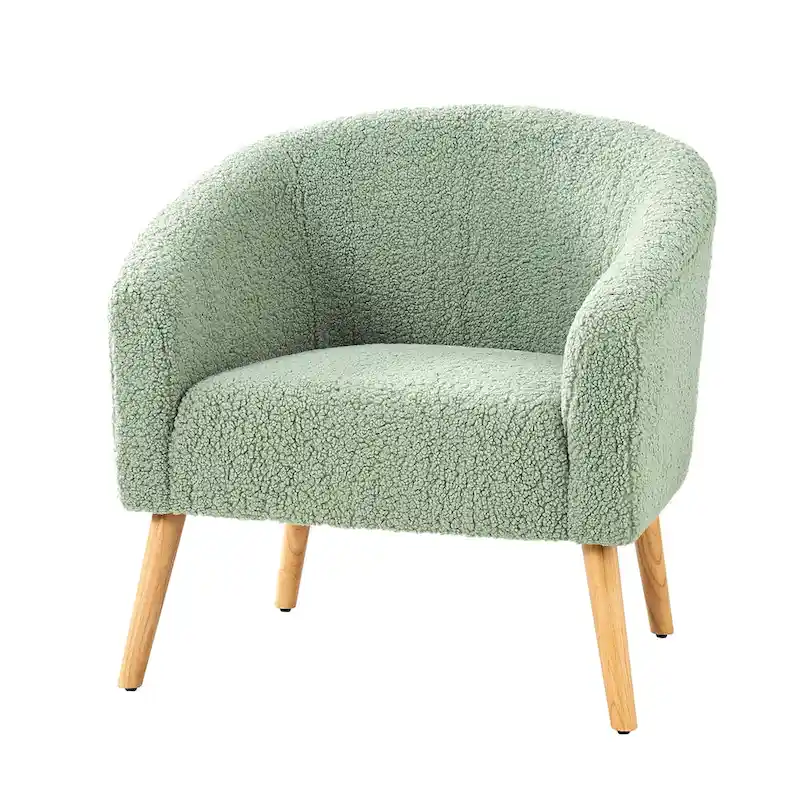 Modern 31W Boucle Armchair with Solid Wood Legs
