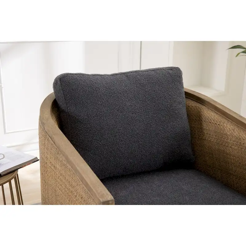 Swivel Barrel Chair, Comfy Round Accent Chair, 360 Degree Swivel Barrel Club Chair, Leisure Arm Chair with Rattan Woven Frame