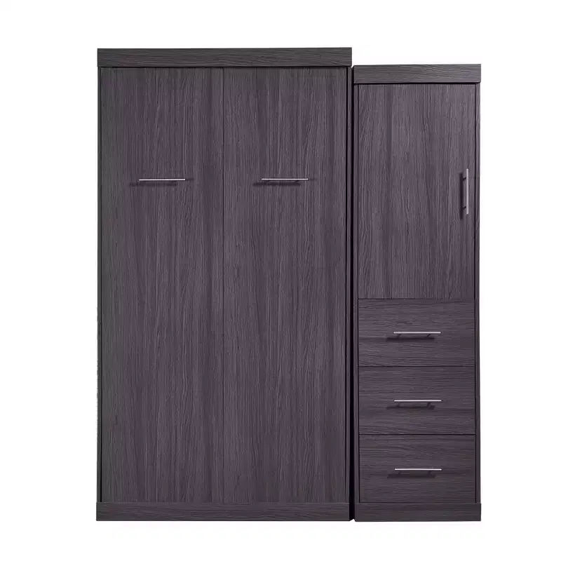 Whisen Wood Murphy Bed with Wardrobe and Drawers