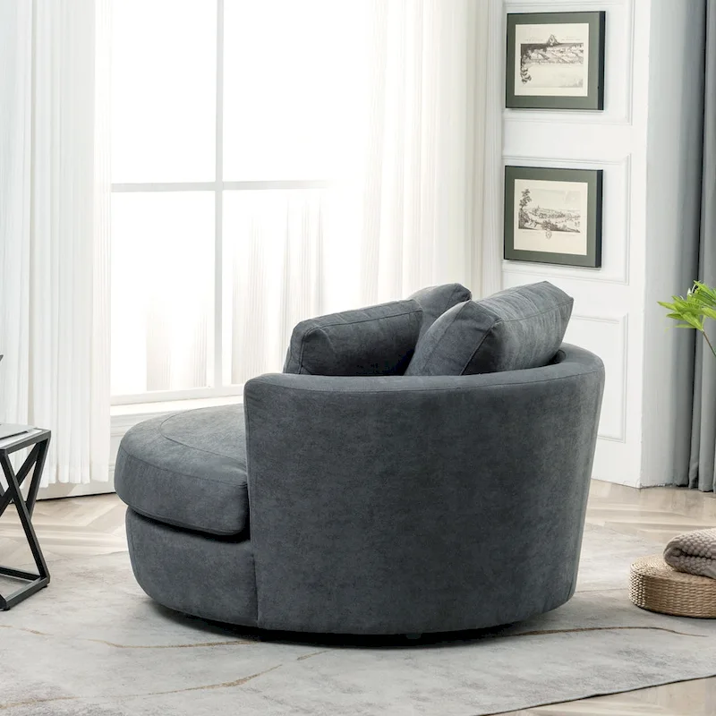 54 Wide Elegant Round Swivel Barrel Chair, Chair and a Half