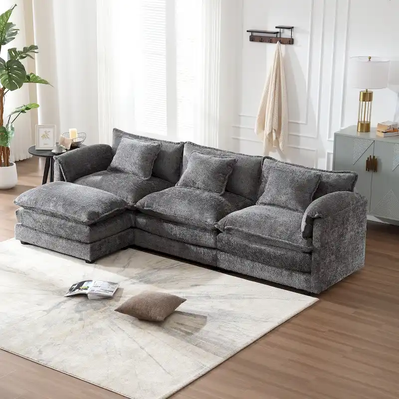 Chenille Fabric L-Shape Comfy Oversized three-seat Modular Sectional Sofa
