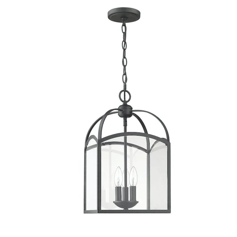 Traditional Pendant Lantern in Forged Black 10 W x 18 H