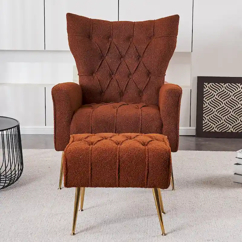 Upholstered Wingback Chair with Ottoman