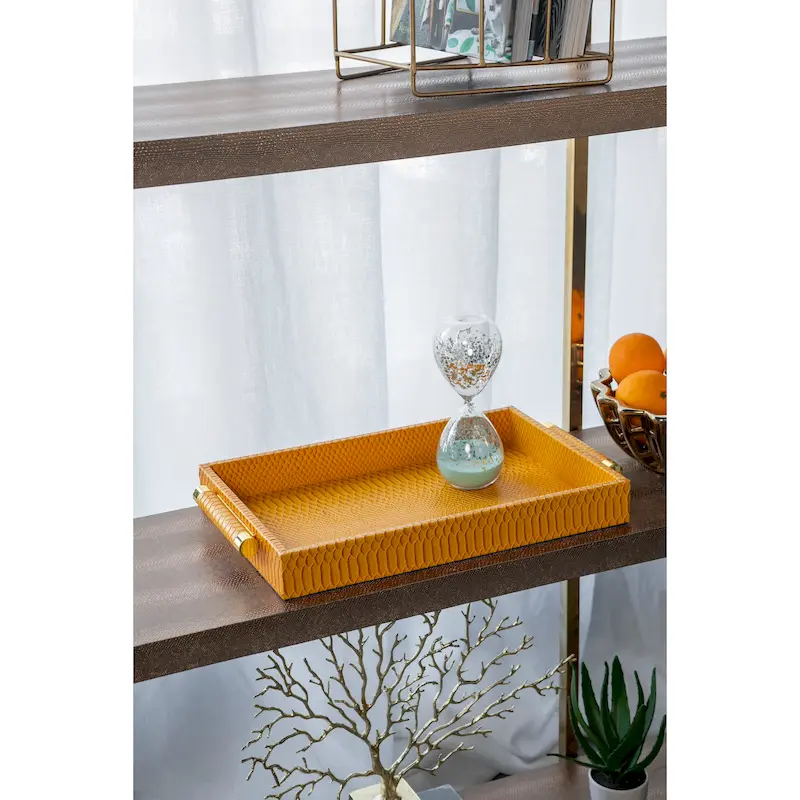 A&B Home Orinoco Faux Leather Decorative Trays - Set of 2 - Yellow.