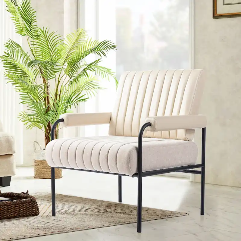 Glitzhome Set of 2 29.5W Leatherette and Fabric Combination Armchairs With Padded Arms - 29.5 W x 34 H x 30 D