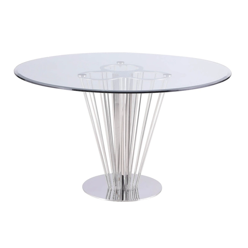 Somette Fiona Round Dining Table with Pedestal Base - Silver