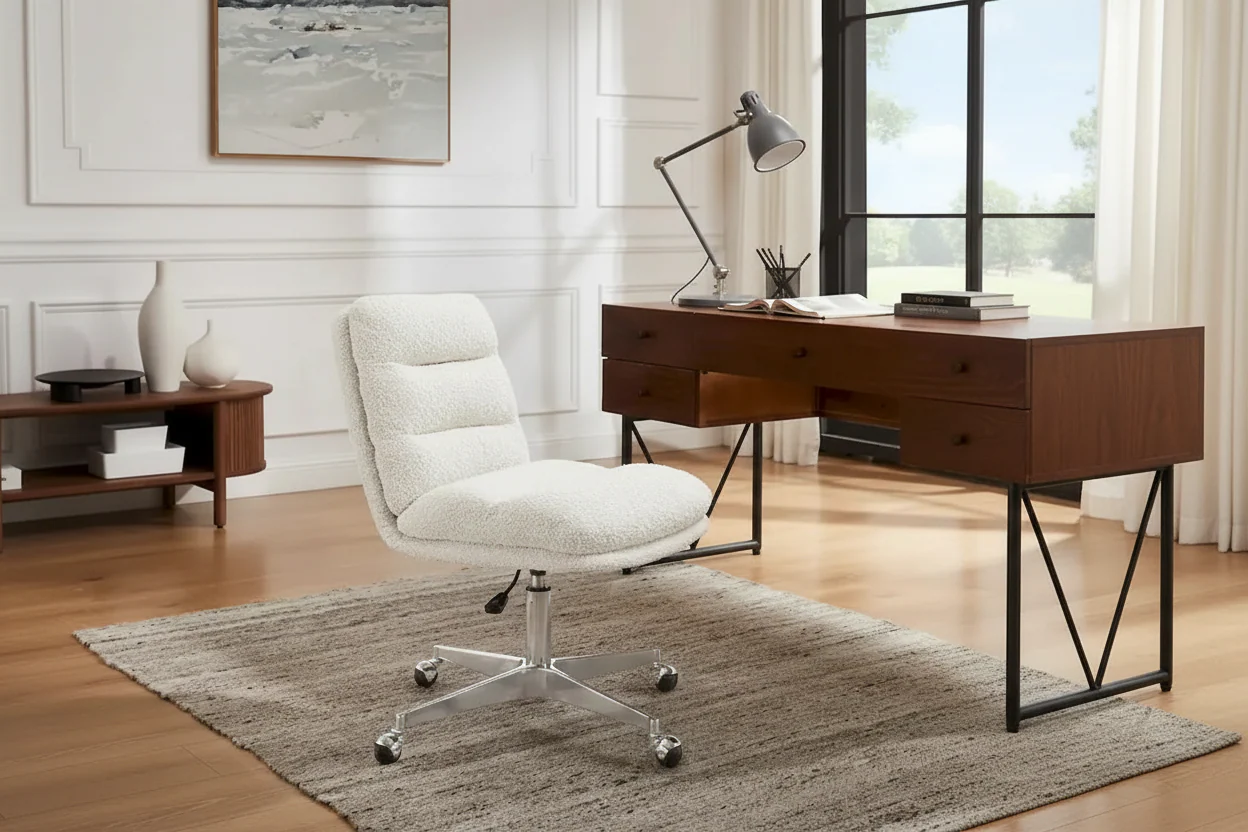 Mid-Century Modern Genuine Leather Home Office Desk Chair