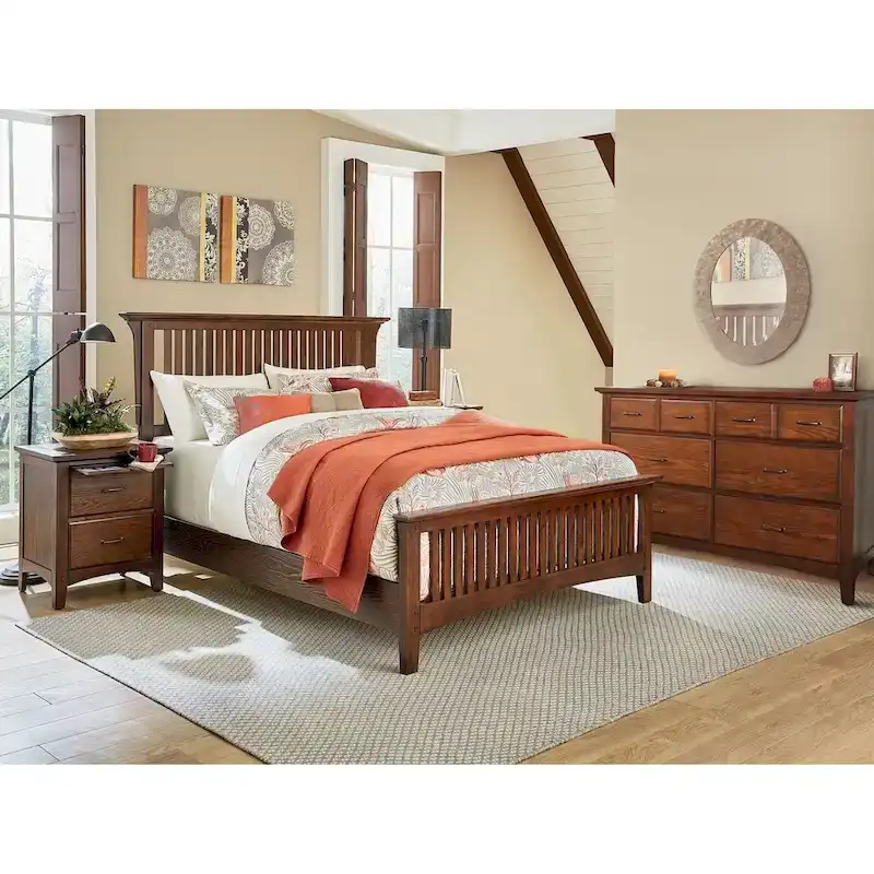 OSP Home Furnishings Modern Mission Queen Bedroom Set with 2 Nightstands and 1 Dresser