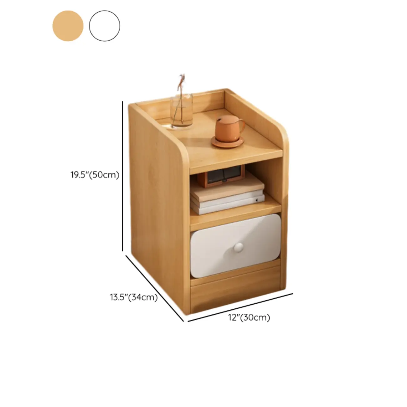 Modern Bedside Table with Drawers - White Nightstand