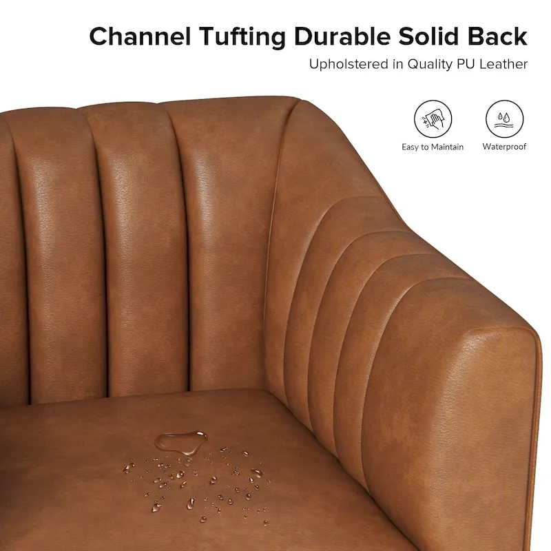 Alfons Industrial Leather Chair with Channel Tufting and Metal Leg by HULALA HOME