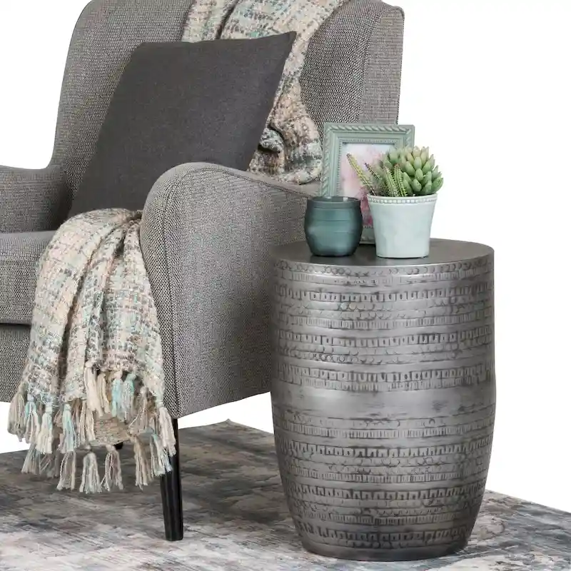 WYNDENHALL Jean 15 Wide Tribal Pattern Metal Accent Table & Assembled - 15w x 15 d x 20 h