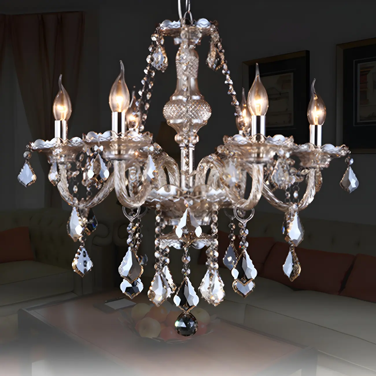 Mid-Century Modern Crystal Candelabra Chandelier