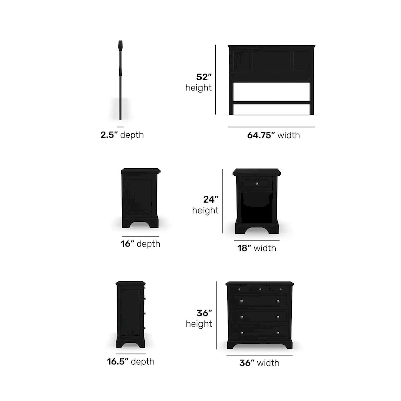 3-Piece Queen/Full Headboard Night Stand and Chest Set