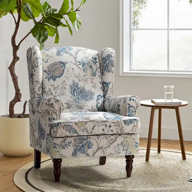 Epimethis Traditional Fabric Accent Wingback Armchair with Turned Legs by HULALA HOME