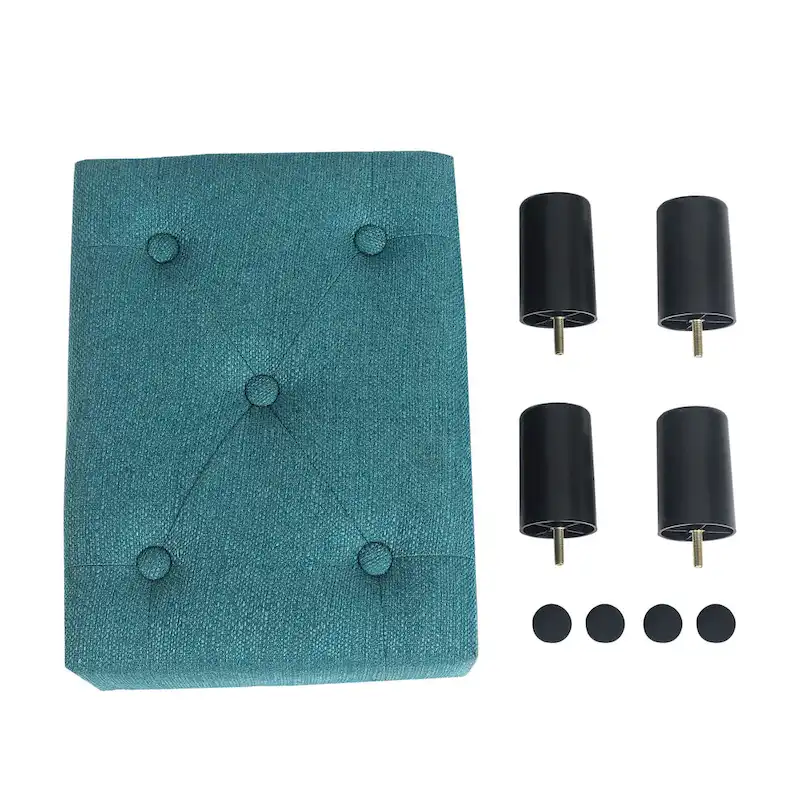 Adeco Button Tufted Linen Foot Stool Rectangular Small Ottoman